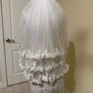 Elegant Custom 3 Layer White Lace Bridal Veil